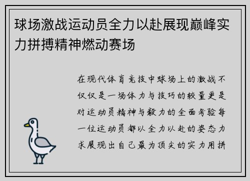 球场激战运动员全力以赴展现巅峰实力拼搏精神燃动赛场